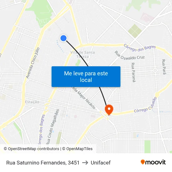 Rua Saturnino Fernandes, 3451 to Unifacef map