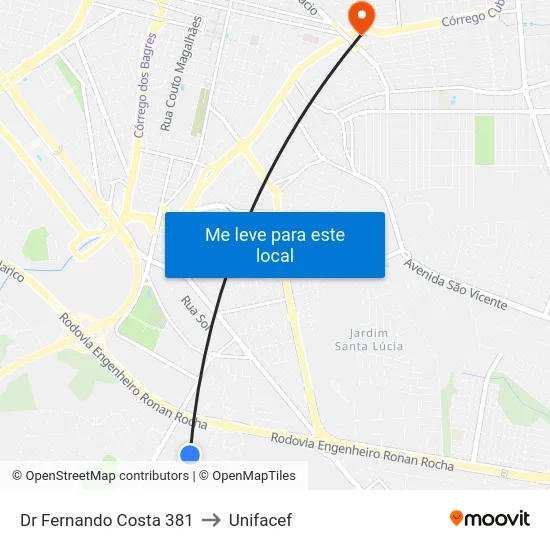 Dr Fernando Costa 381 to Unifacef map