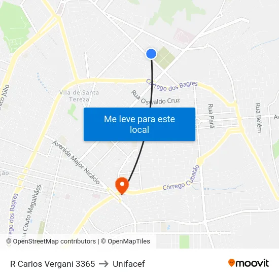 R Carlos Vergani 3365 to Unifacef map