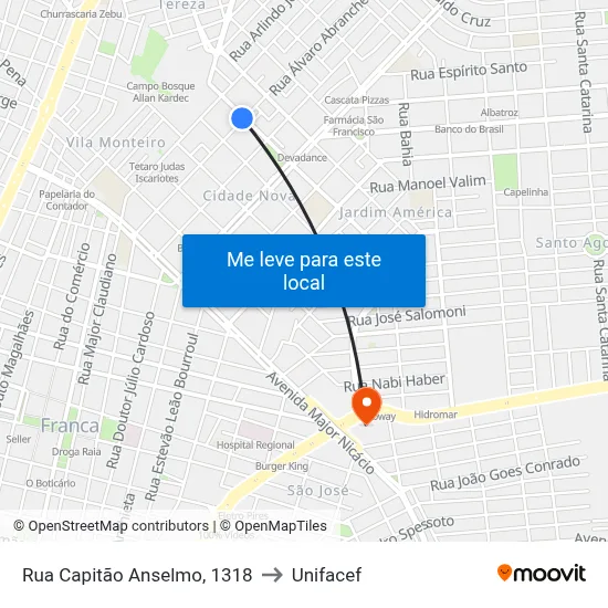 Rua Capitão Anselmo, 1318 to Unifacef map