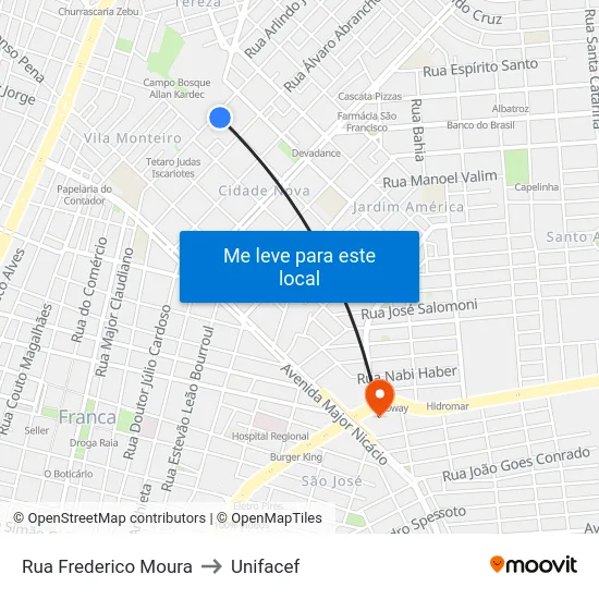 Rua Frederico Moura to Unifacef map