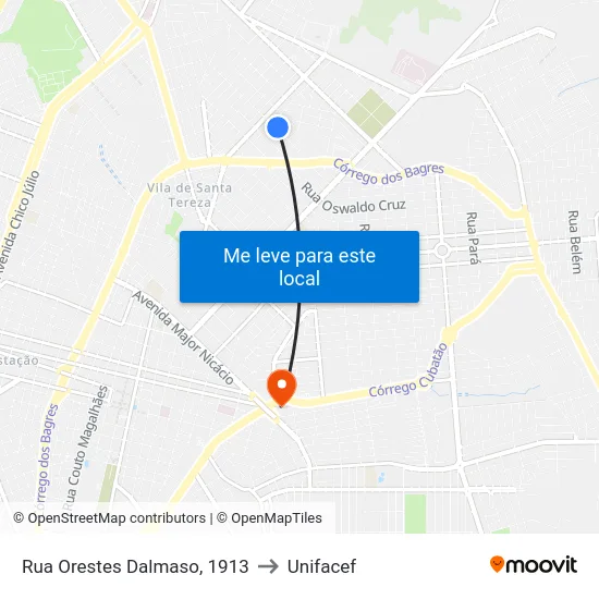 Rua Orestes Dalmaso, 1913 to Unifacef map