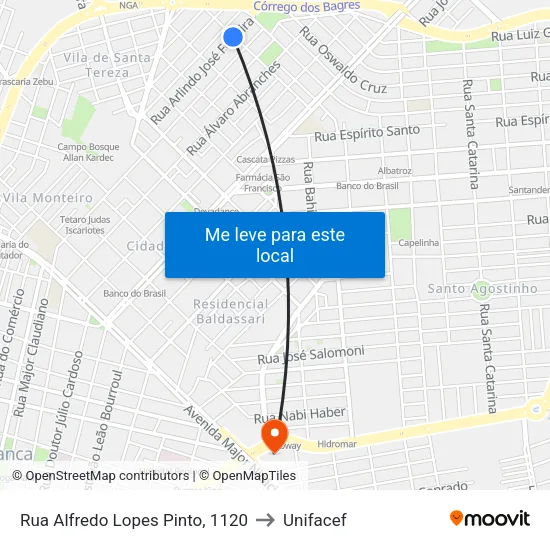 Rua Alfredo Lopes Pinto, 1120 to Unifacef map