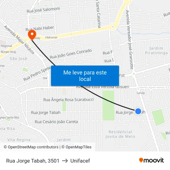 Rua Jorge Tabah, 3501 to Unifacef map