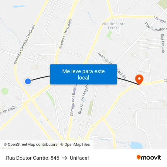 Rua Doutor Carrão, 845 to Unifacef map