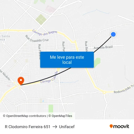 R Clodomiro Ferreira 651 to Unifacef map