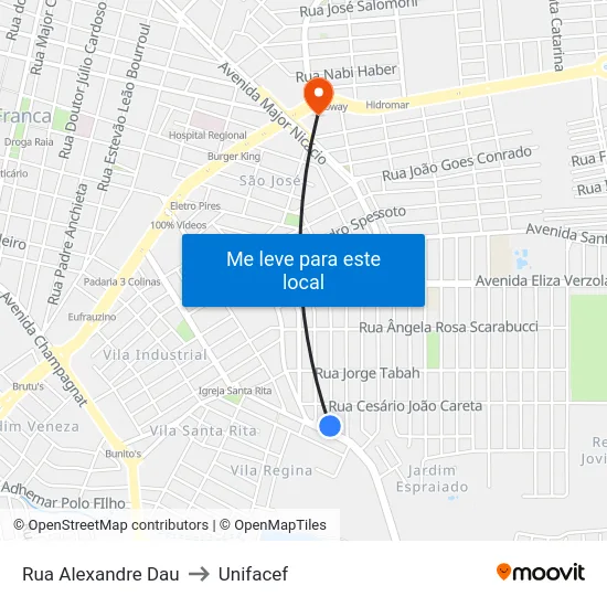 Rua Alexandre Dau to Unifacef map