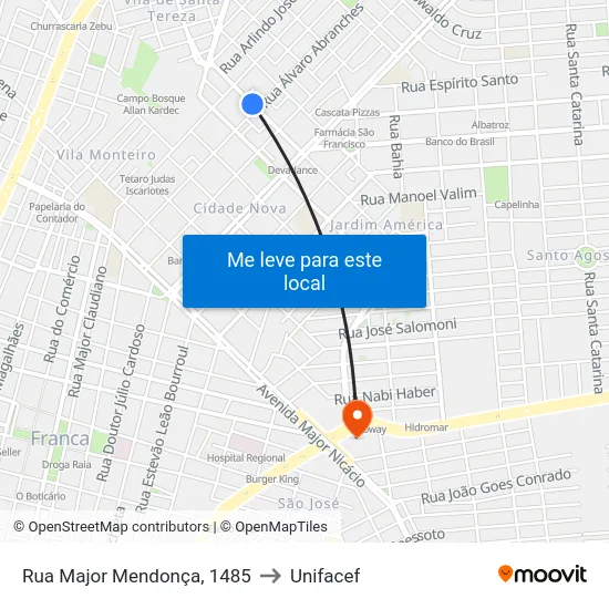 Rua Major Mendonça, 1485 to Unifacef map