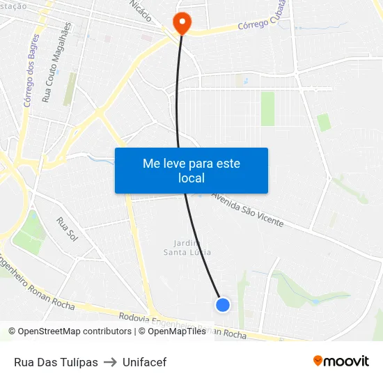 Rua Das Tulípas to Unifacef map