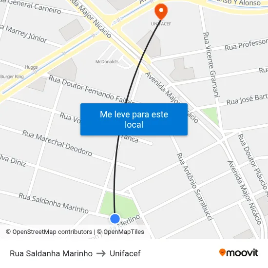 Rua Saldanha Marinho to Unifacef map