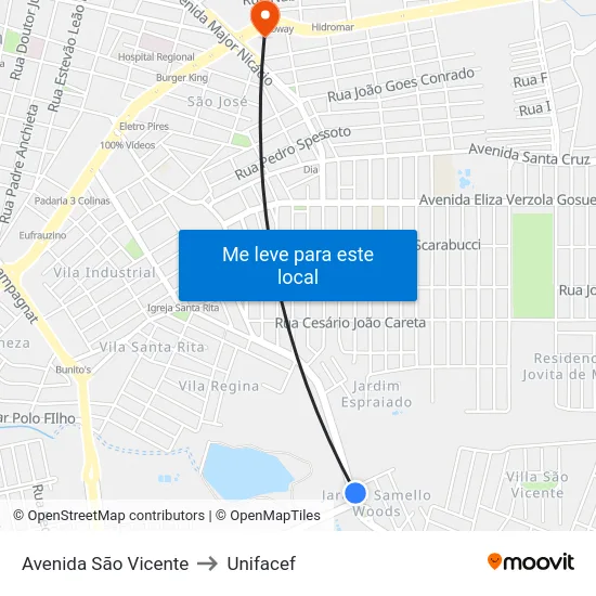 Avenida São Vicente to Unifacef map
