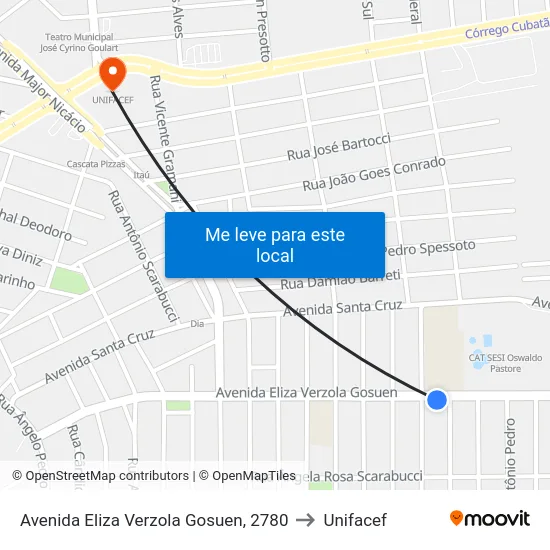 Avenida Eliza Verzola Gosuen, 2780 to Unifacef map