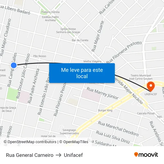 Rua General Carneiro to Unifacef map