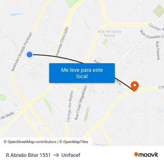 R Abraão Bitar 1551 to Unifacef map