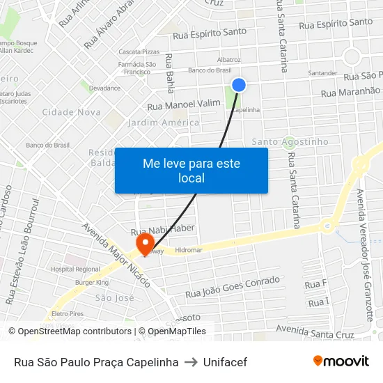 Rua São Paulo Praça Capelinha to Unifacef map