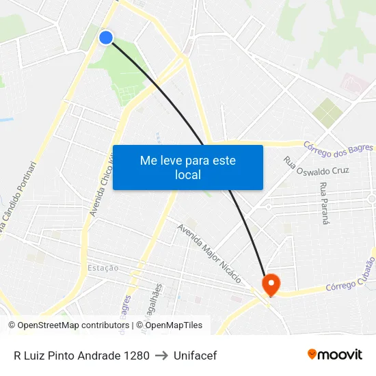R Luiz Pinto Andrade 1280 to Unifacef map