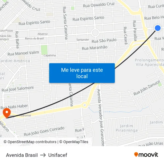 Avenida Brasil to Unifacef map