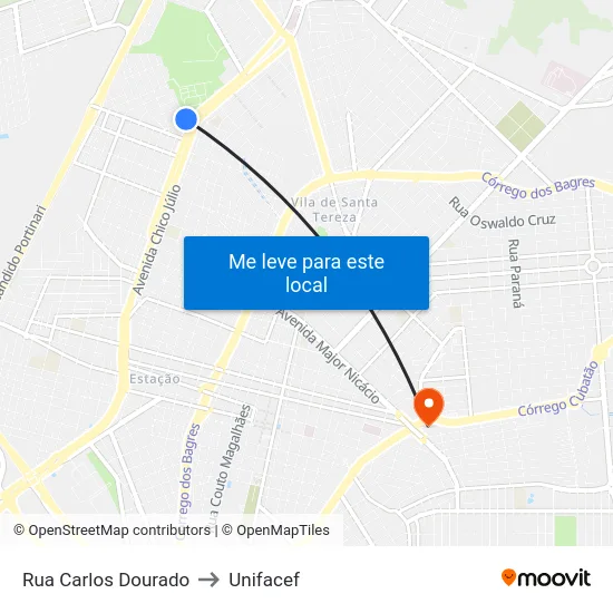 Rua Carlos Dourado to Unifacef map