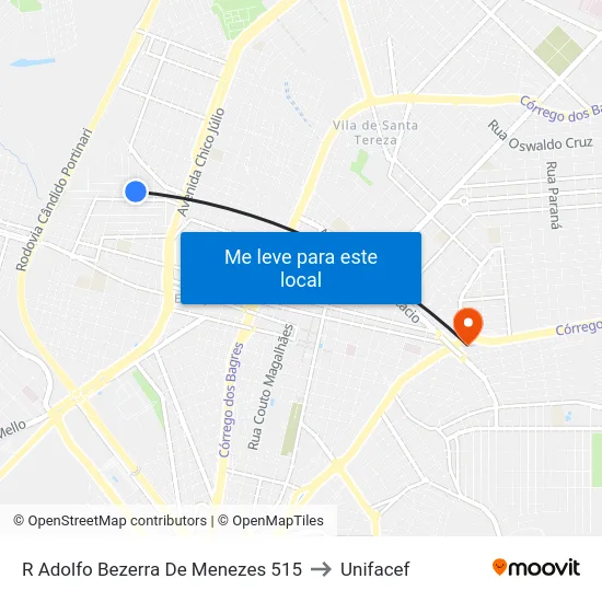 R Adolfo Bezerra De Menezes 515 to Unifacef map