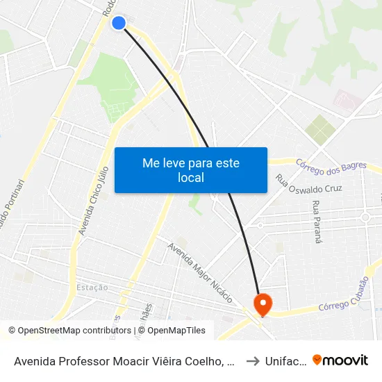 Avenida Professor Moacir Viêira Coelho, 3913 to Unifacef map