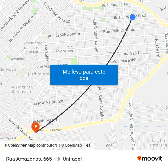 Rua Amazonas, 665 to Unifacef map