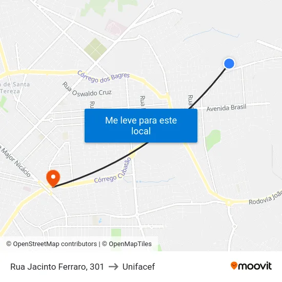 Rua Jacinto Ferraro, 301 to Unifacef map
