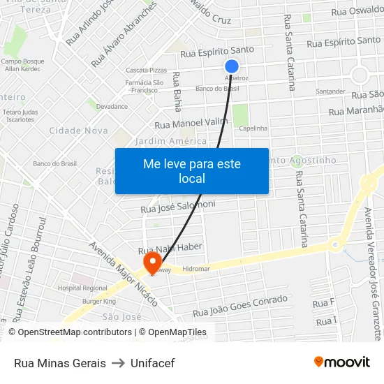 Rua Minas Gerais to Unifacef map