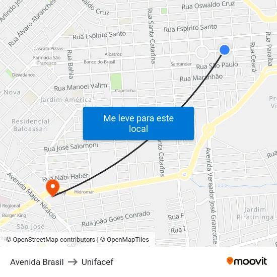Avenida Brasil to Unifacef map