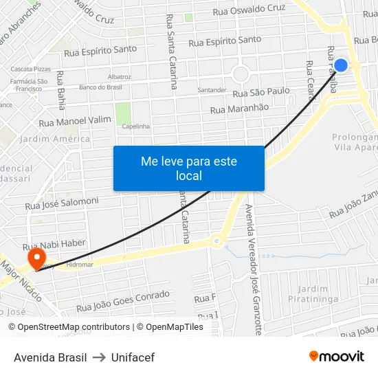Avenida Brasil to Unifacef map
