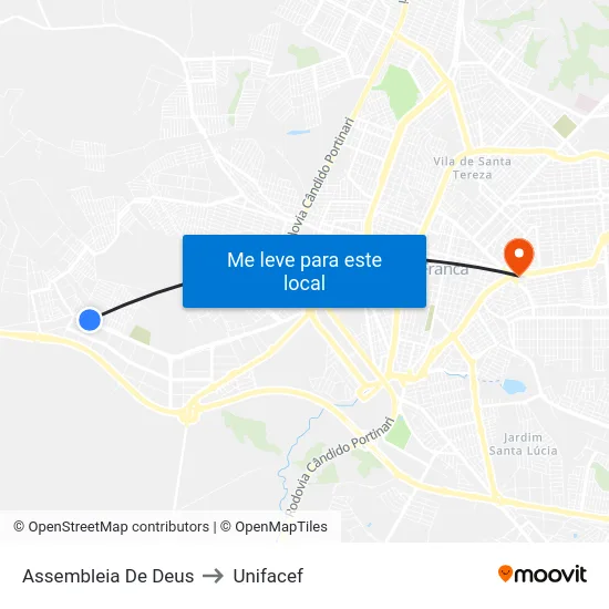 Assembleia De Deus to Unifacef map