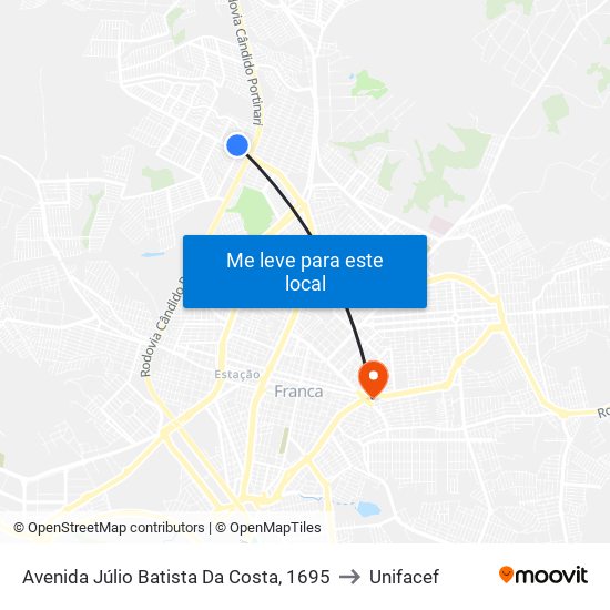 Avenida Júlio Batista Da Costa, 1695 to Unifacef map