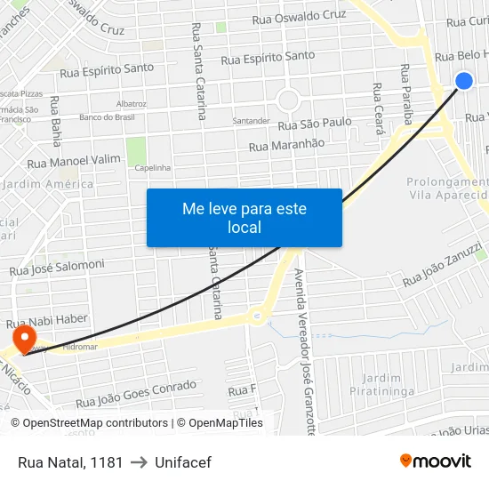 Rua Natal, 1181 to Unifacef map