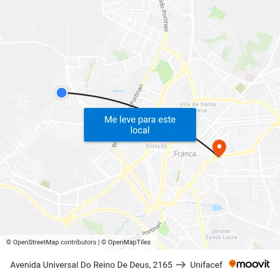 Avenida Universal Do Reino De Deus, 2165 to Unifacef map