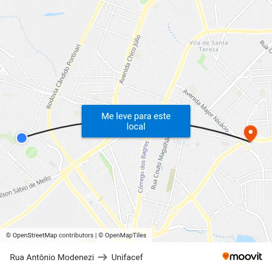 Rua Antônio Modenezi to Unifacef map