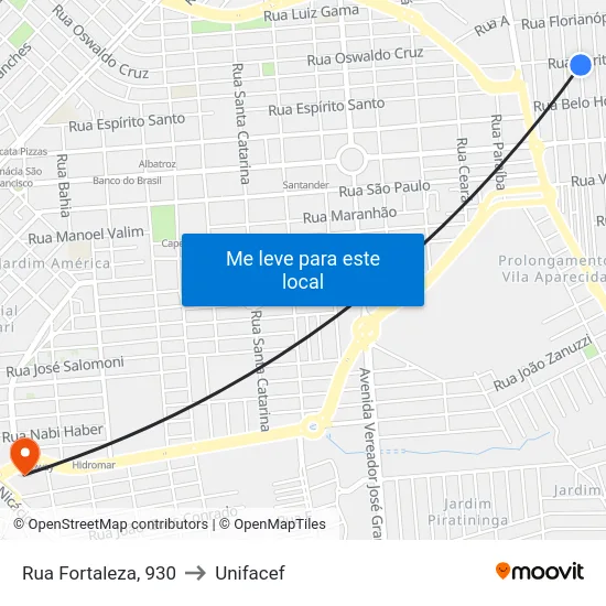 Rua Fortaleza, 930 to Unifacef map