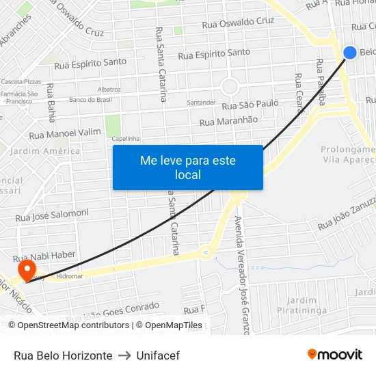 Rua Belo Horizonte to Unifacef map