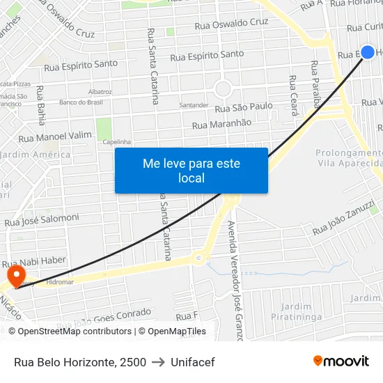 Rua Belo Horizonte, 2500 to Unifacef map