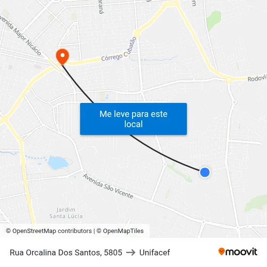Rua Orcalina Dos Santos, 5805 to Unifacef map