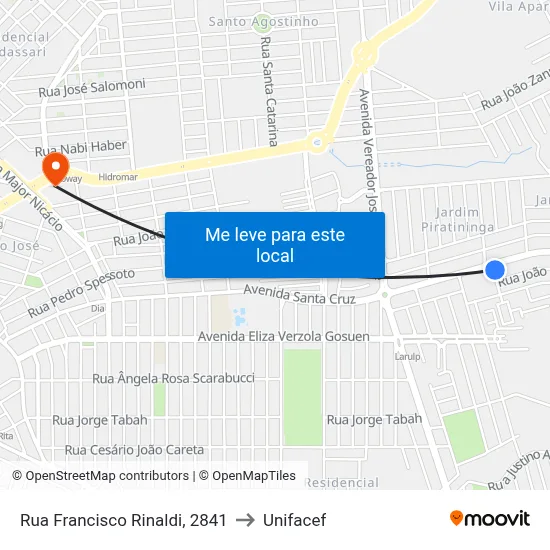 Rua Francisco Rinaldi, 2841 to Unifacef map