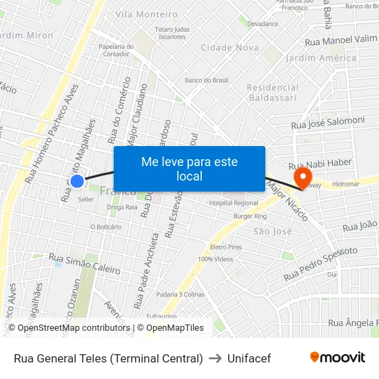 Rua General Teles (Terminal Central) to Unifacef map