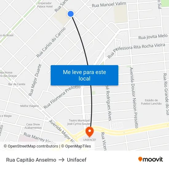 Rua Capitão Anselmo to Unifacef map