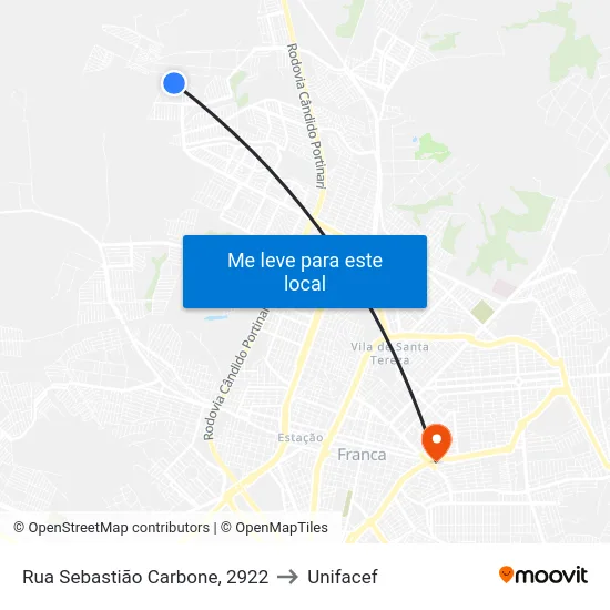 Rua Sebastião Carbone, 2922 to Unifacef map
