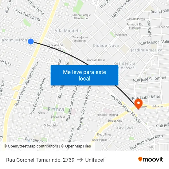 Rua Coronel Tamarindo, 2739 to Unifacef map