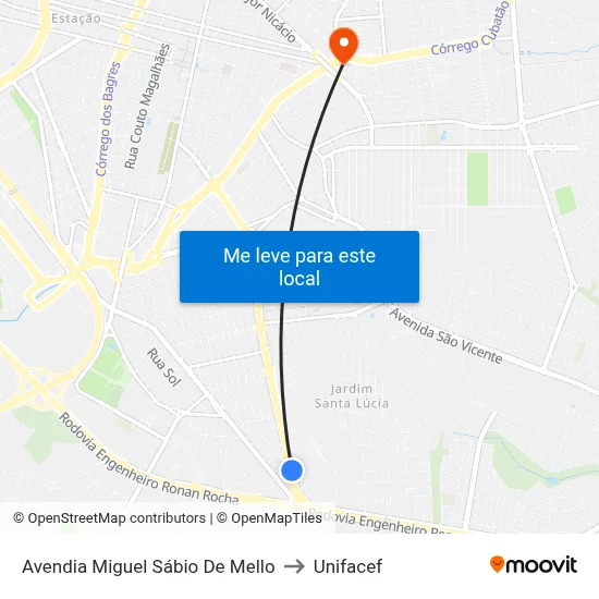 Avendia Miguel Sábio De Mello to Unifacef map