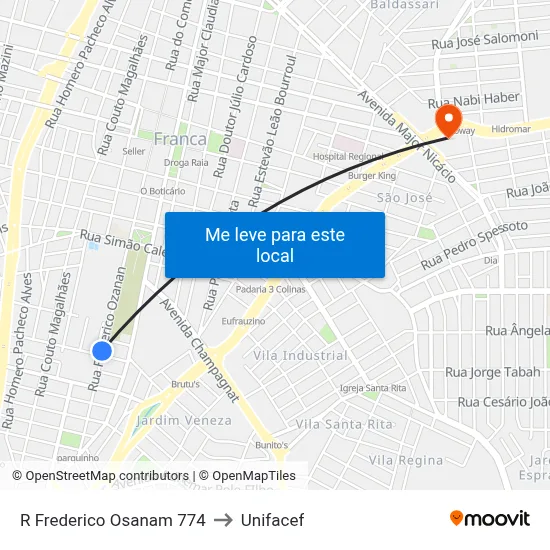 R Frederico Osanam 774 to Unifacef map