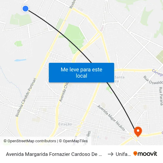 Avenida Margarida Fornazier Cardoso De Oliveira, 1370 to Unifacef map