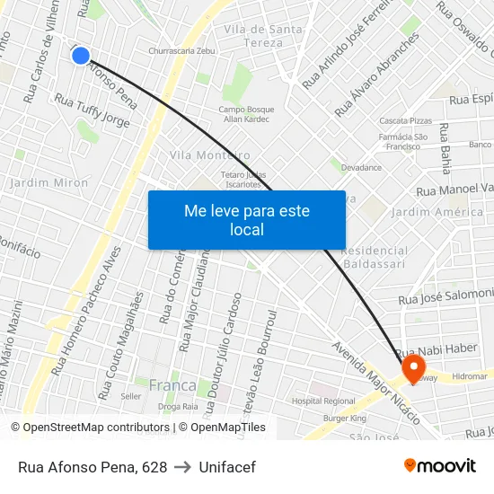 Rua Afonso Pena, 628 to Unifacef map