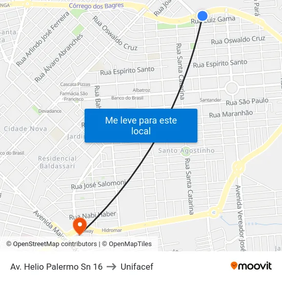 Av. Helio Palermo Sn 16 to Unifacef map
