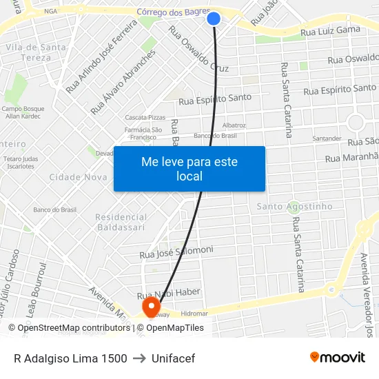 R Adalgiso Lima 1500 to Unifacef map