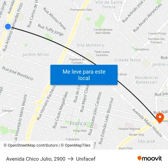 Avenida Chico Júlio, 2900 to Unifacef map